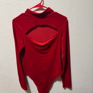 Elegant Red Long Sleeve Bodysuit